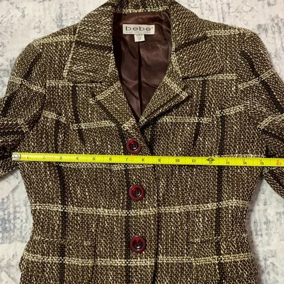 Vintage bebe Brown Tweed Blazer Skirt Suit Set - Picture 6 of 16